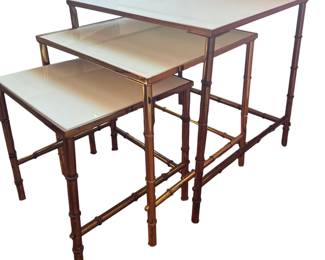 Gilt and milk glass nesting tables