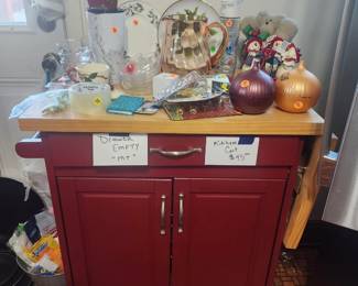Kitchen Cart, Butcher block top, Fold-up Shelf