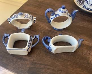 Blue and White Porcelain Teapot Napkin Rings