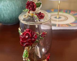 Enamel and Crystal Floral Tea Mug with Spoon