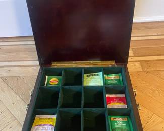 Vintage Wooden Tea Chest with 9 Compartments