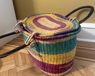 Vintage Bolga African Style Woven Storage Basket