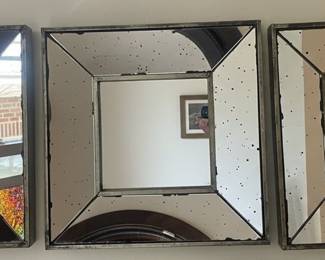 Set of 3 Vintage Beveled Square Wall Mirrors with Antiqued Finish