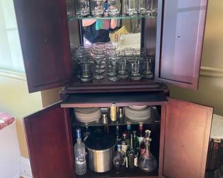 Dark Cherry Two-Tier Bar Cabinet