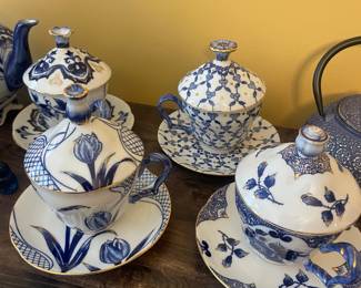 Bombay Company Vintage Porcelain Lidded Tea Cup and Saucer Set