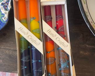 Safed Candles Hand Crafted Dipped Tapers - Rainbow and Red/Orange/Purple