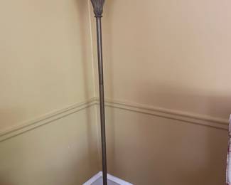 Vintage Torchiere Floor Lamp with Fluted Collar and Hexagonal Base