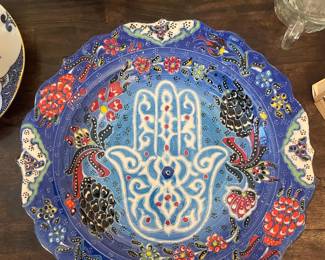 Hand Painted Turkish Iznik Style Hamsa Decorative Plate