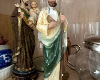 Religious statues, Saint Joseph and Christ figurines, pair