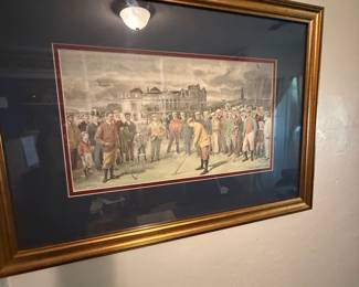Vintage golf tournament print in gilt frame with mat