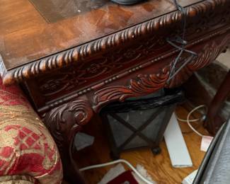 Carved mahogany console table with acanthus scroll legs