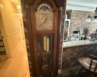 Cherry grandfather clock with moon phase dial and pendulum