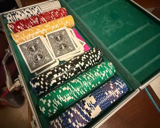Poker chip set with playing cards in carrying case