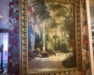 Conservatory palm house print in ornate gold frame