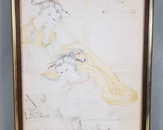 563 Vinatge signed Sachie mixed media painting