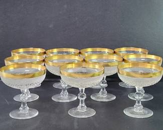 341 Eleven crystal Champagne coupes with gold