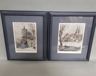 212 Pair of vintage Paul Geissler hand colored
