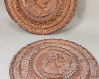 602 Pair of Spelter embossed medallions
