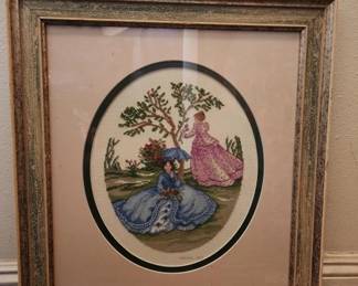 329h Vintage framed cross stitch needlepoint