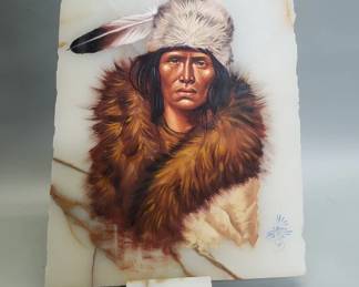 474 Signed Aurelio oil painting of a Native American