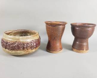 301 3 vintage signed studio pottery vases and bowl