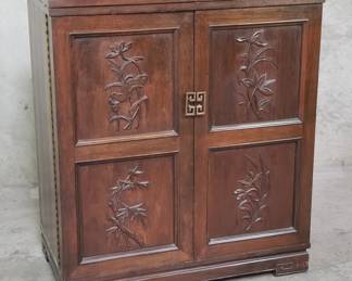109 Vintage Asian carved walnut Asian dry bar