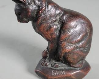 510 Vlintage signed Barye bronze cat paperweight