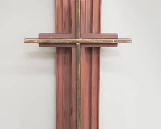 402 Midcentury Modern teak and brass wall cross