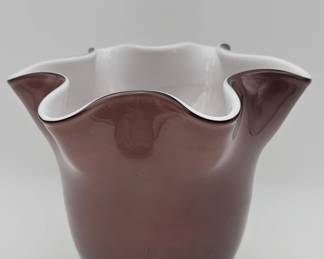 467h Vintage handblown brown and white cased glass
