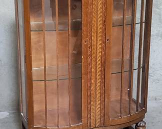 161 Vintage carved oak display cabinet