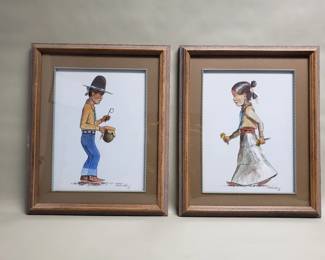 158 Pair of J. Cleveland signed mixed media paintings