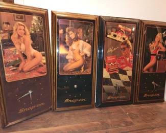 334h 4 vintage Snapon lacquered shop clocks