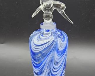 616h Vintage handblown blue and white feathered s