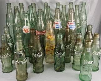 302h Vintage glass cola bottles CocaCola, Pepsi,