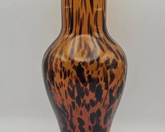 466h Vintage handblown amber and black spatter art