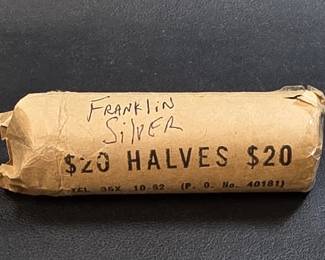18 Roll of 40 circulated Franklin silver half dollar