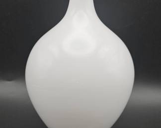 617h Vintage handblown white cased art glass vase
