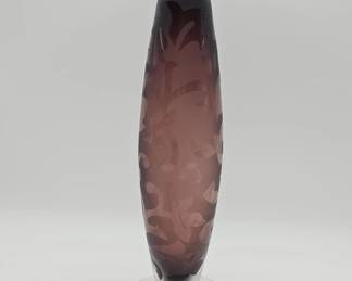 510h Vintage handblown frosted amethyst etched art