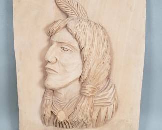 594 Carved wood Native American plaque