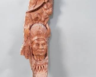 171 Signed Native American hand carved wood wall