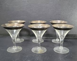 320 Mid century silver band rim martini glasses