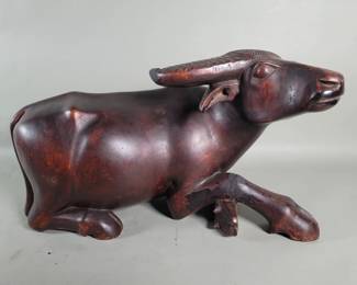 527 Vintage carved wood water buffalo sculpture