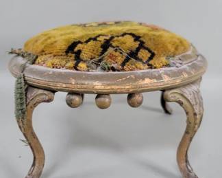 455 Antique iron, wood fabric foot stool