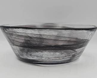 544h Kosta Boda Mine smoky black swirl glass bowl b
