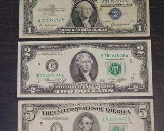411h 1950 $5 1957 $1 silver certificate 1976 $2