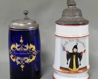 371 Vintage porcelain and glass beer stiens with l