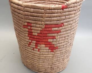 492 Native American hand woven coiled basket