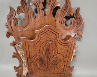 558 Antique Victorian walnut and fabric wall pocket