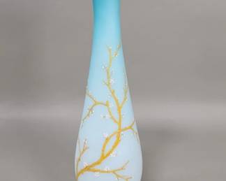 419 Vintage hand blown blue satin glass vase