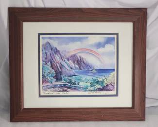 316h 1995 Hawaii hand signed print Rainbow over Pali